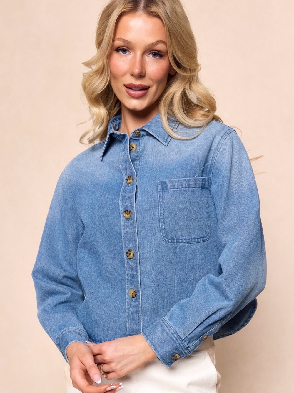 NWT Caroline Top in Light Wash Denim Medium